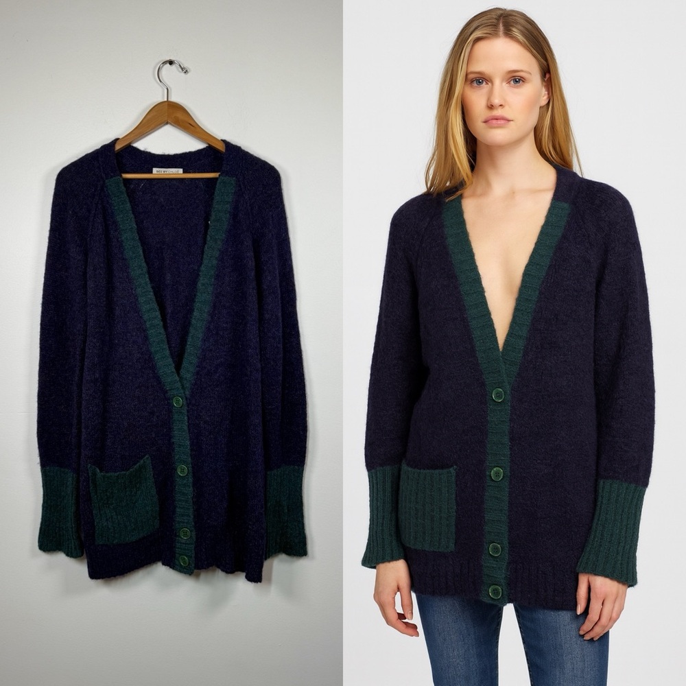 Chloe Wool Mohair Blend Colorblock‎ Cardigan Sweater